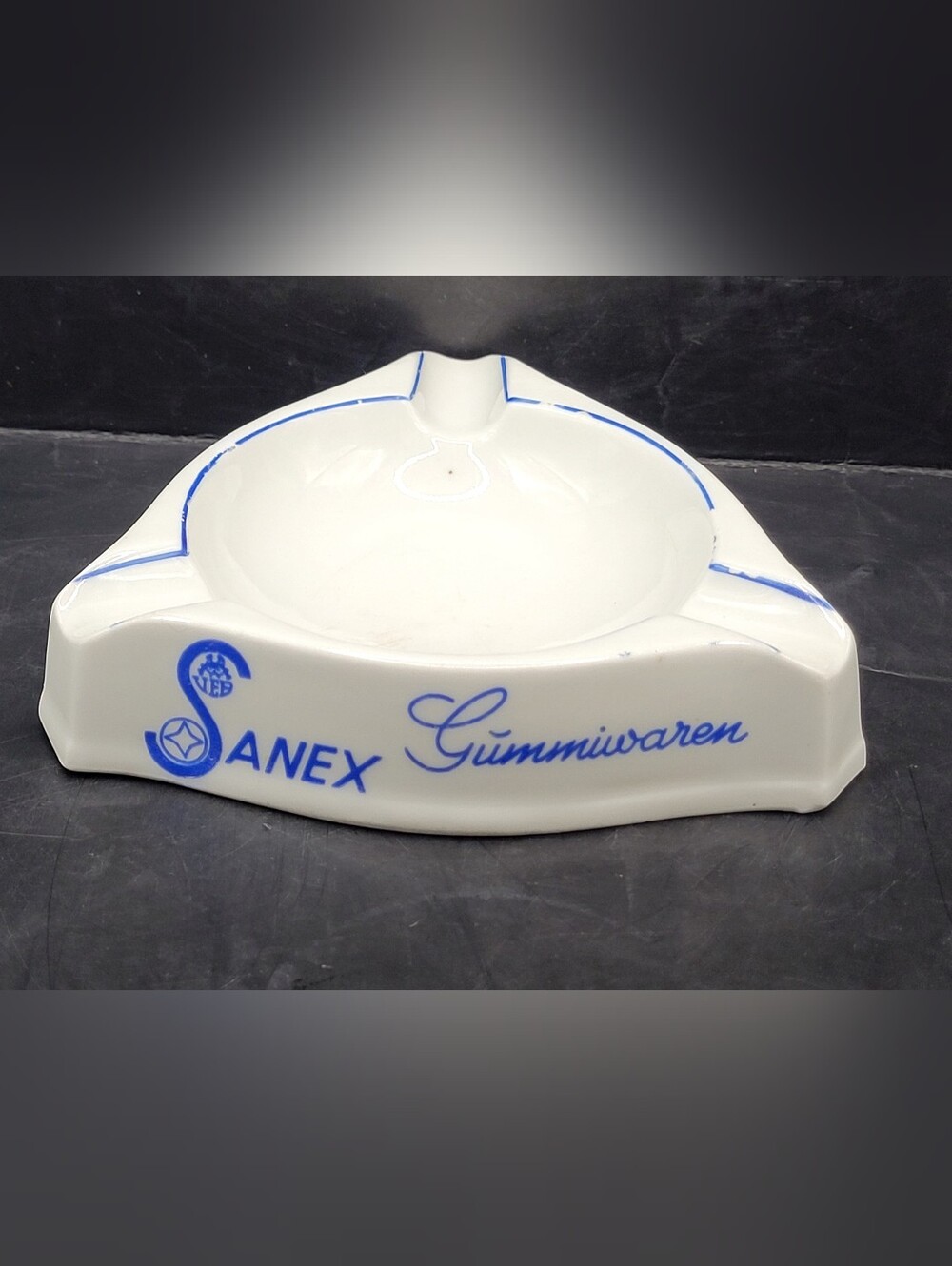 Vintage East Germany Porcelain Ashtray Sanex Gummiwaren Arno Fischer Ilmenau 5"